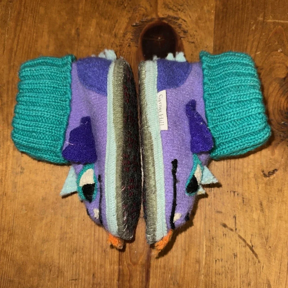 Garnet Hill Handcrafted Purple Green Dragon Slippers Children's Footwear Size 7